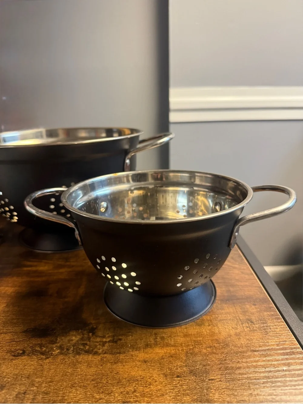 Black Stainless Steel Colander set of 2 with Handles